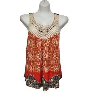 Anthropologie One Sept Boho Ikat Print Crochet Sleeveless Tank Top Women's S